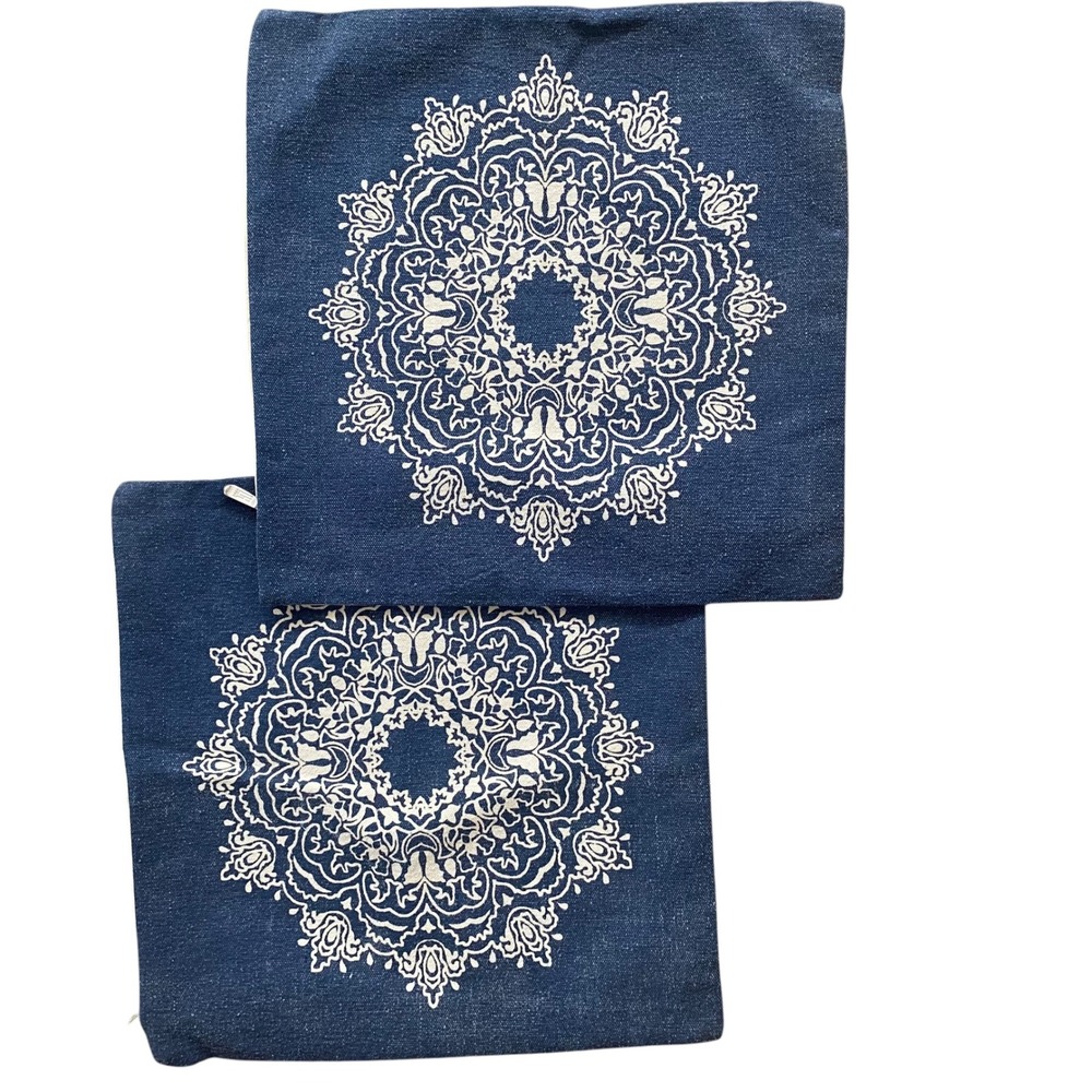 LR Home Insignia Blue‎ Cotton Mandala Medallion Throw Pillow Covers Set 20x20